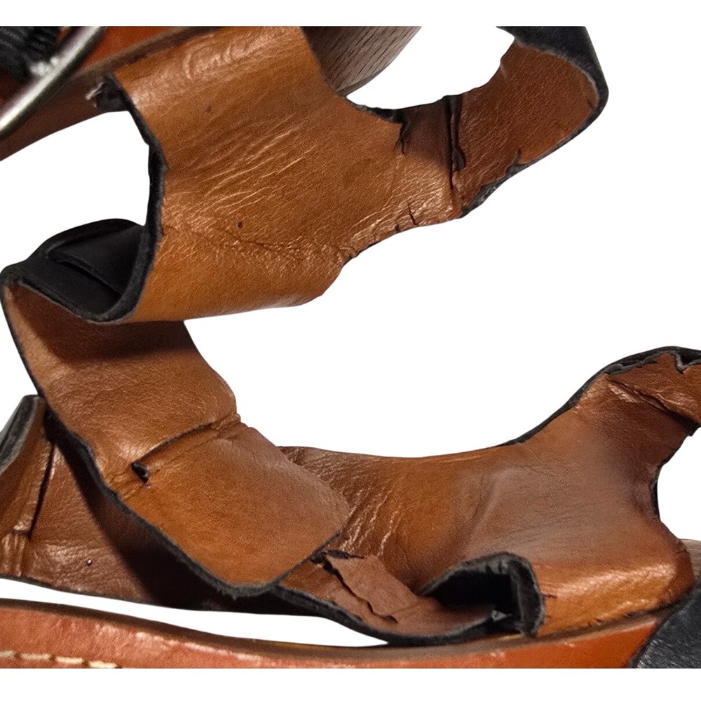 NEED REPAIR Lucky Brand Leather Wood Platform Clog Sandals Black Brown 8